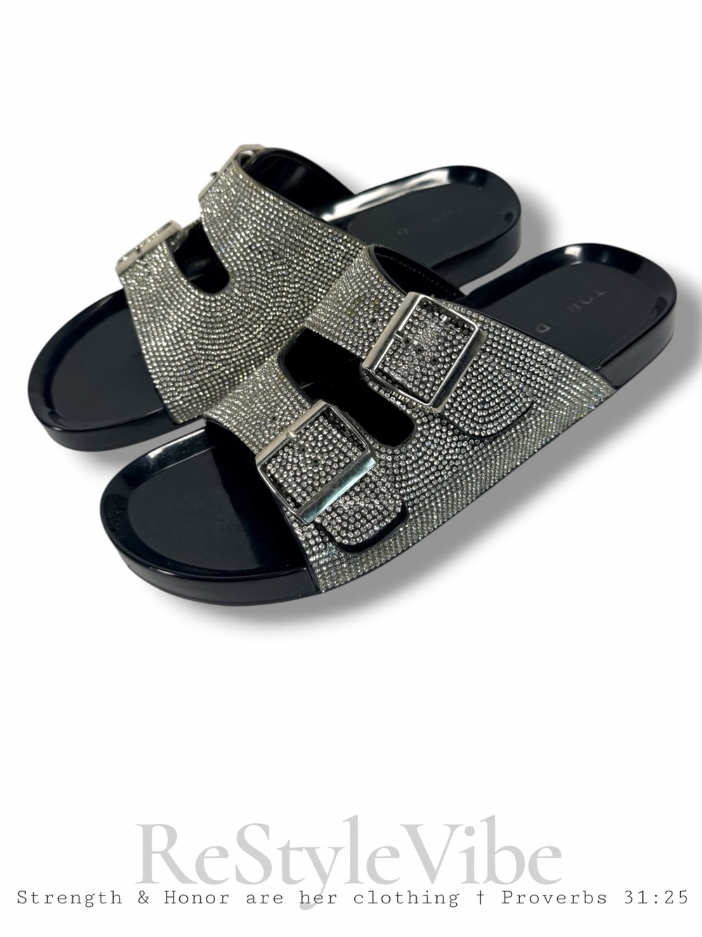 TORRID Women’s Size 9 WW 9 Wide  Width Sandals Slides Buckles Bling Embellished
